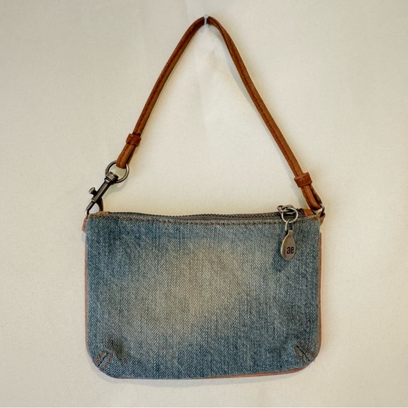 Vintage American Eagle Denim Wristlet Blue Jean Wallet Cognac Strap Y2K Bohemian - Picture 5 of 9